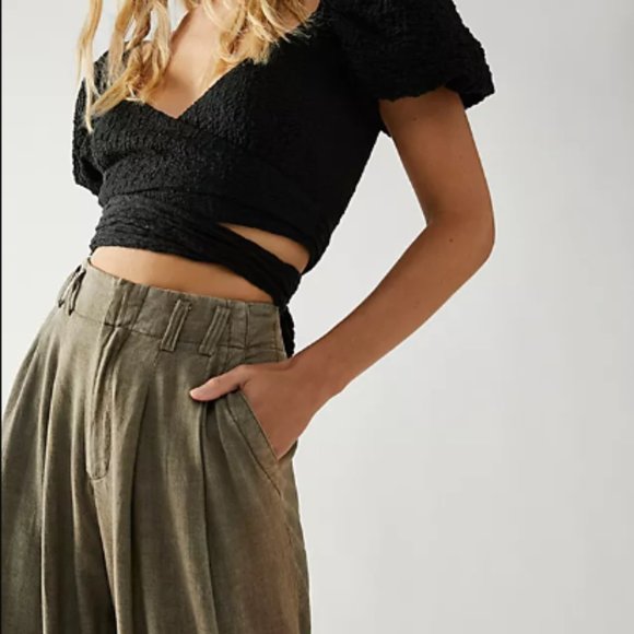 Free People Calla Pleated Trousers Green Size 14 - Picture 3 of 4